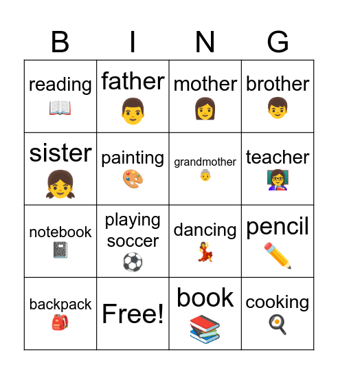 VOCABULARY Bingo Card