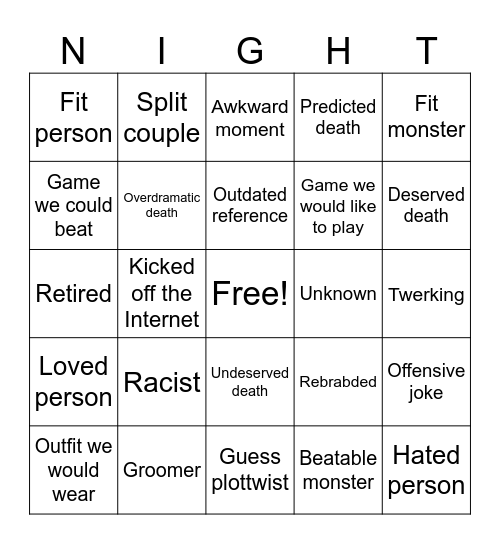 Escape the Night Bingo Card