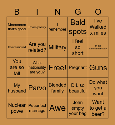 Wedding Bingo Card