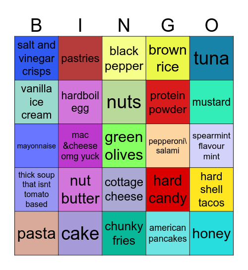 foods  i Dont Like Bingo Card