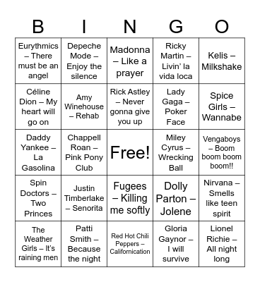 Pop Bingo Card