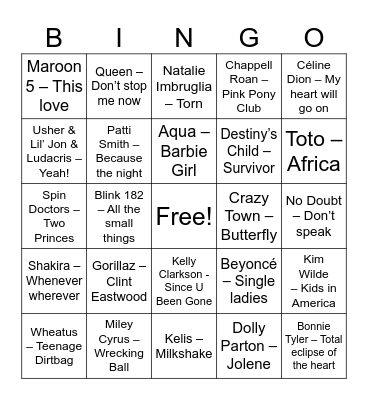 Pop Bingo Card