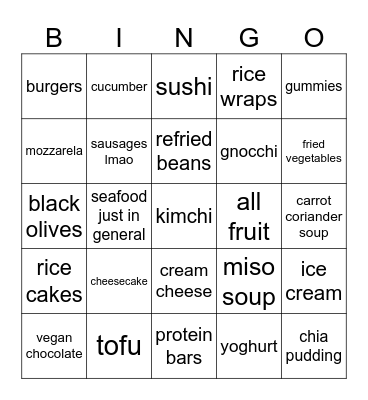 Food i like Bingo Card