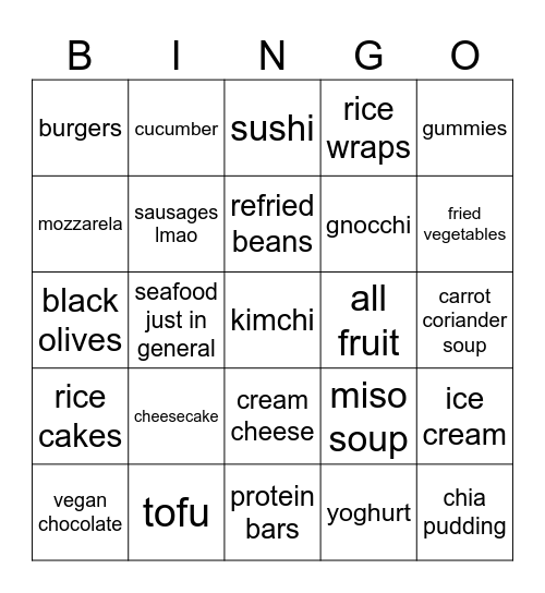 Food i like Bingo Card