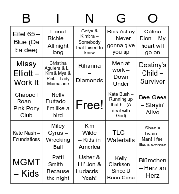 Pop Bingo Card