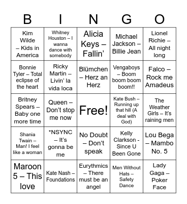 Pop Bingo Card