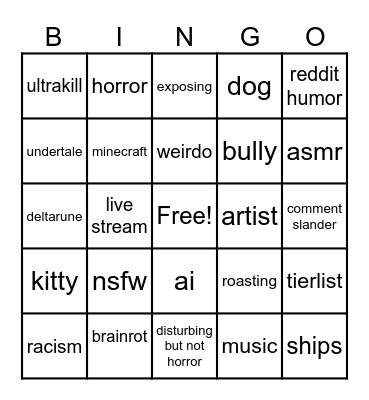youtube/tiktok bingo Card