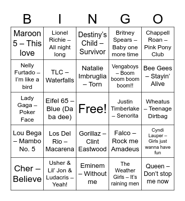 Pop Bingo Card