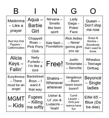 Pop Bingo Card