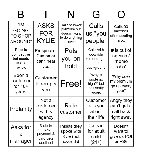 State Farm Bingo Card