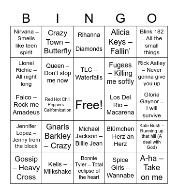 Pop Bingo Card