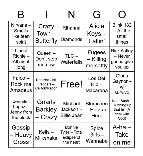 Pop Bingo Card