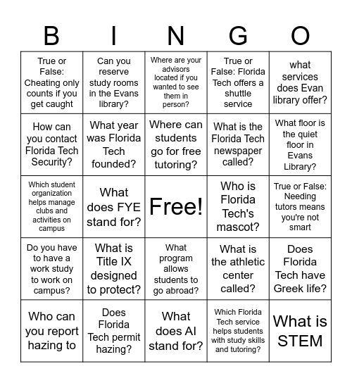 Florida Tech Bingo! Bingo Card