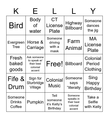 Colonial Kelly Bingo Card