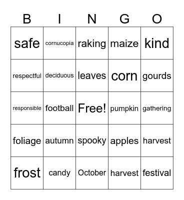 Fall Bingo Card