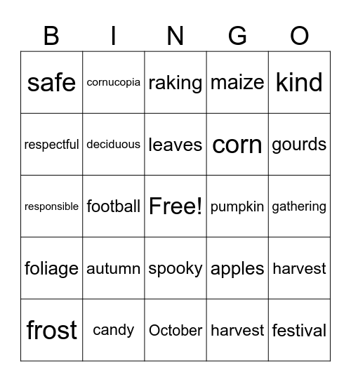 Fall Bingo Card