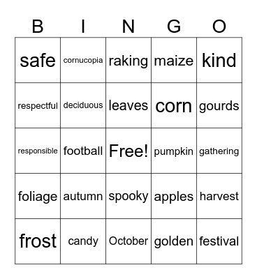 Fall Bingo Card