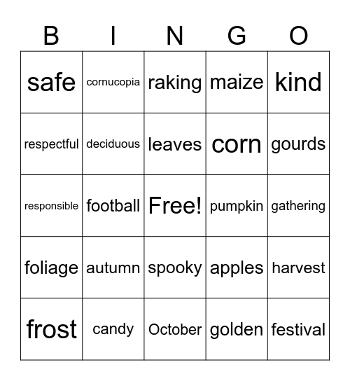 Fall Bingo Card