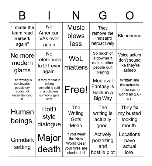 How Could XIV Win Me Back Bingo Card