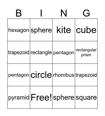 Geometry Bingo Card