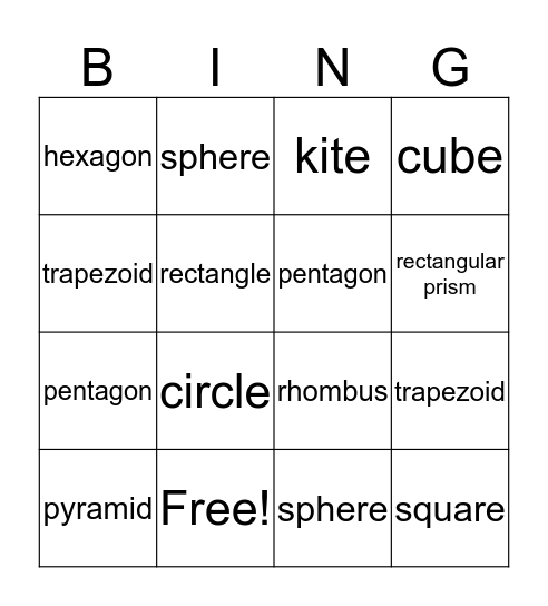 Geometry Bingo Card