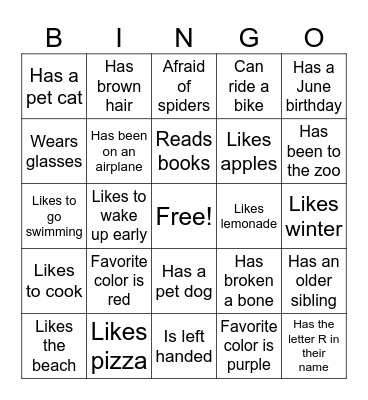 Getting to Know You Bingo Card