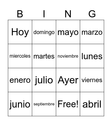 La fecha Bingo Card