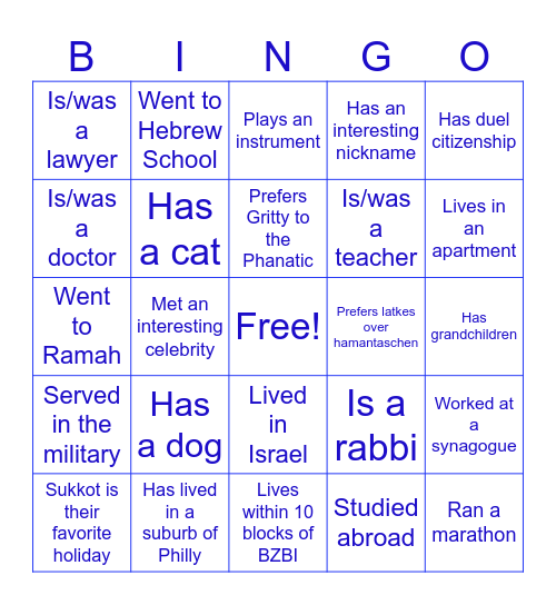 BZBI New Member Bingo Card