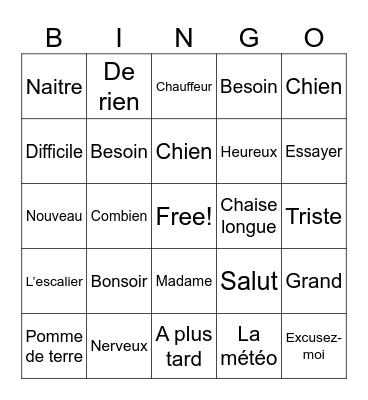 French Club Bingo Card