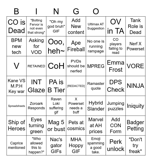 Hero Lounge Discord Bingo Card