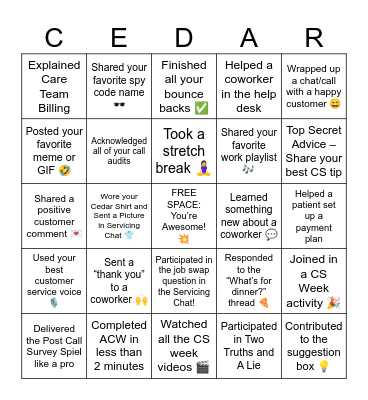 Customer Service Week Bingo Card