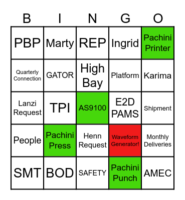 Daily Leadership Meeting BINGO Card