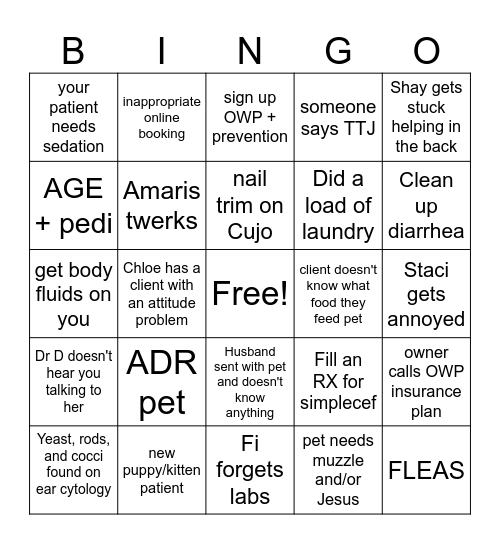 Vet Tech Week 2025 Bingo Card