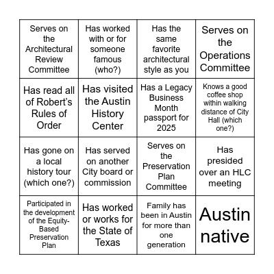 HLC Bingo Card