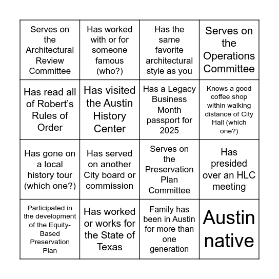 HLC Bingo Card