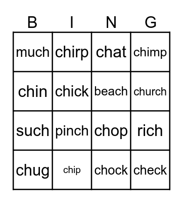 Words with Ch Bingo Card
