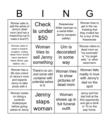 Jenny's Sunday Adventures Bingo Card