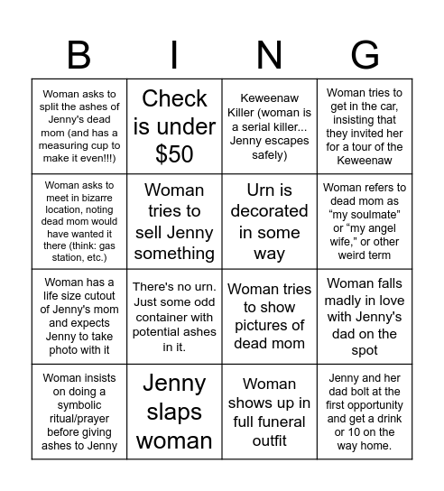 Jenny's Sunday Adventures Bingo Card