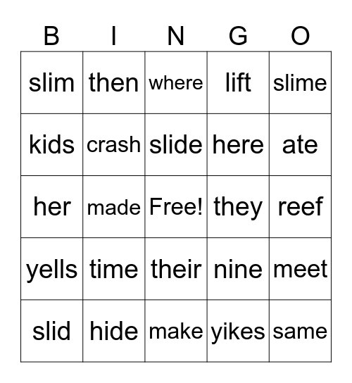 Kinney 1st Grade Bingo Card