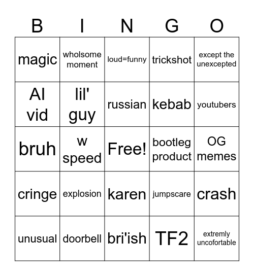gooning bingo Card