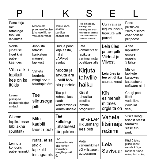 Pikslibingo Card