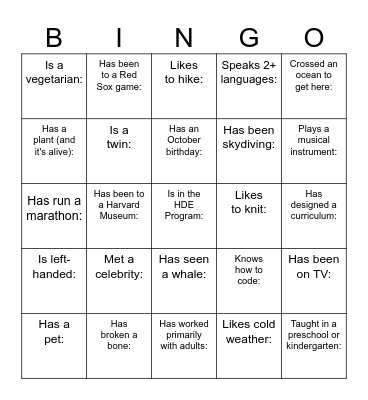 Untitled Bingo Card