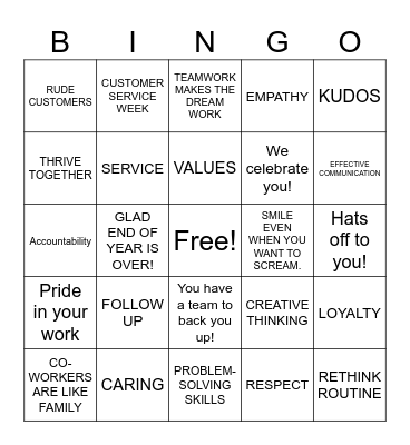 AMCOR CUSTOMER SERVICE BINGO #1 Bingo Card