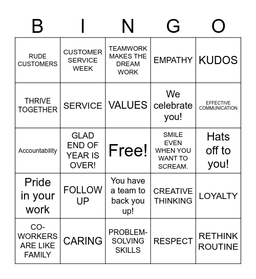AMCOR CUSTOMER SERVICE BINGO #1 Bingo Card