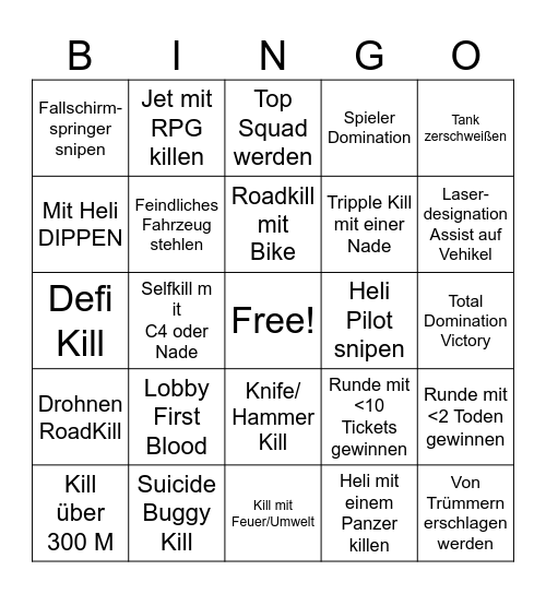 Battlefield Release Bingo Card