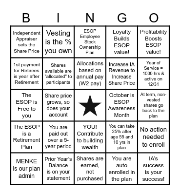 IA ESOP DAY Bingo Card