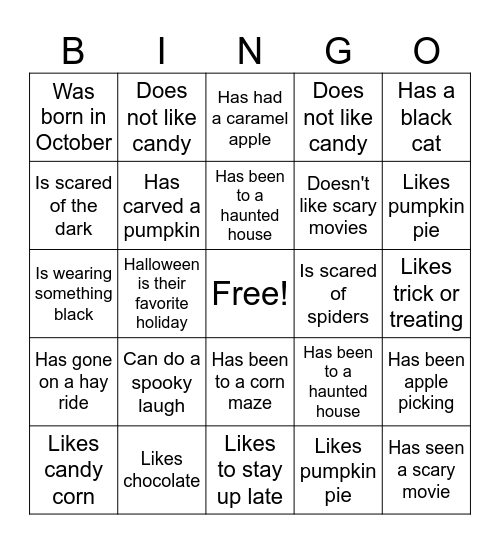 Halloween Find Someone Who... Bingo Card