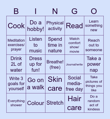 Self-Care Bingo Card