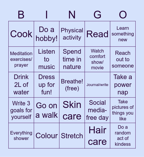 Self-Care Bingo Card