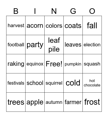 Fall Bingo Card